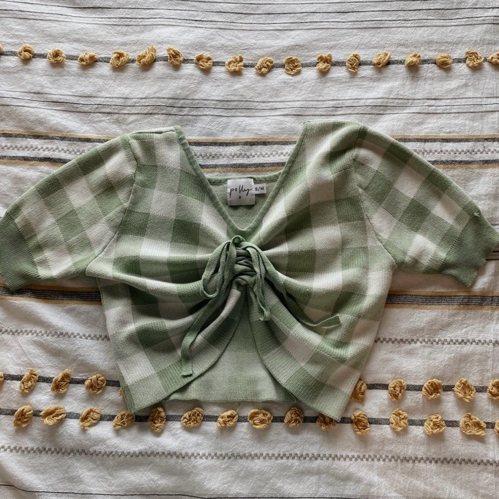 Princess polly green and white checkered crop top